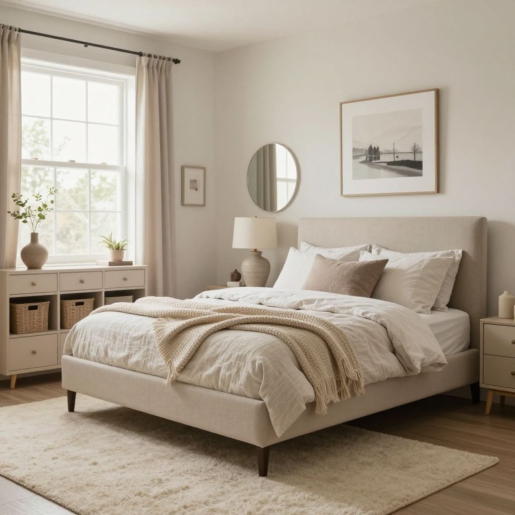 Textured neutral teenage girl bedroom idea