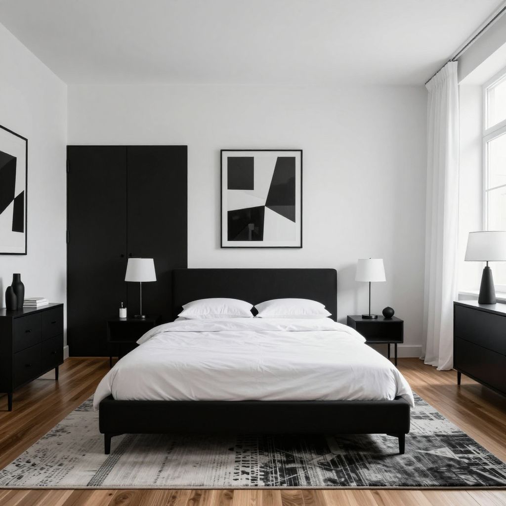Modern black and white teenage girl bedroom idea