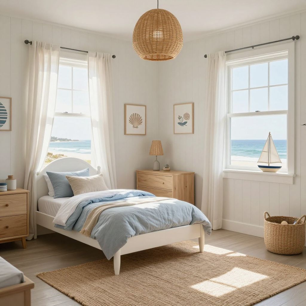 Coastal toddler bedroom with breezy texture