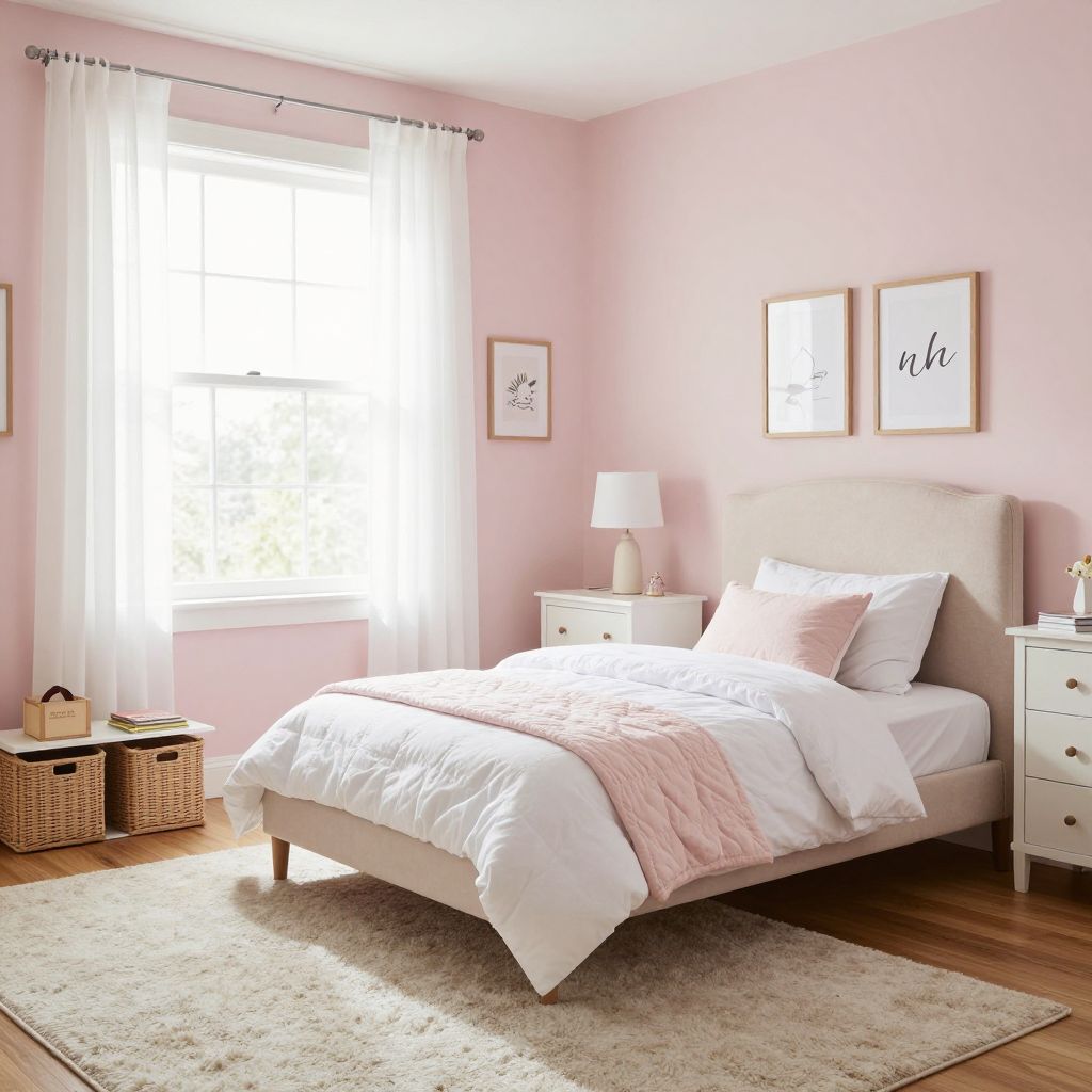 Soft blush and white calm toddler girl bedroom