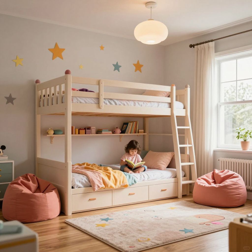 Space saving bunk and play toddler girl bedroom