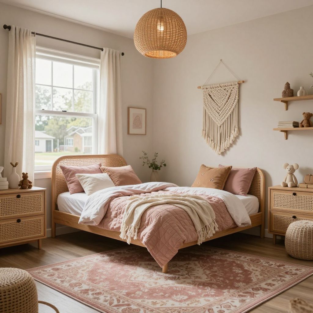 Soft boho layer toddler girl bedroom