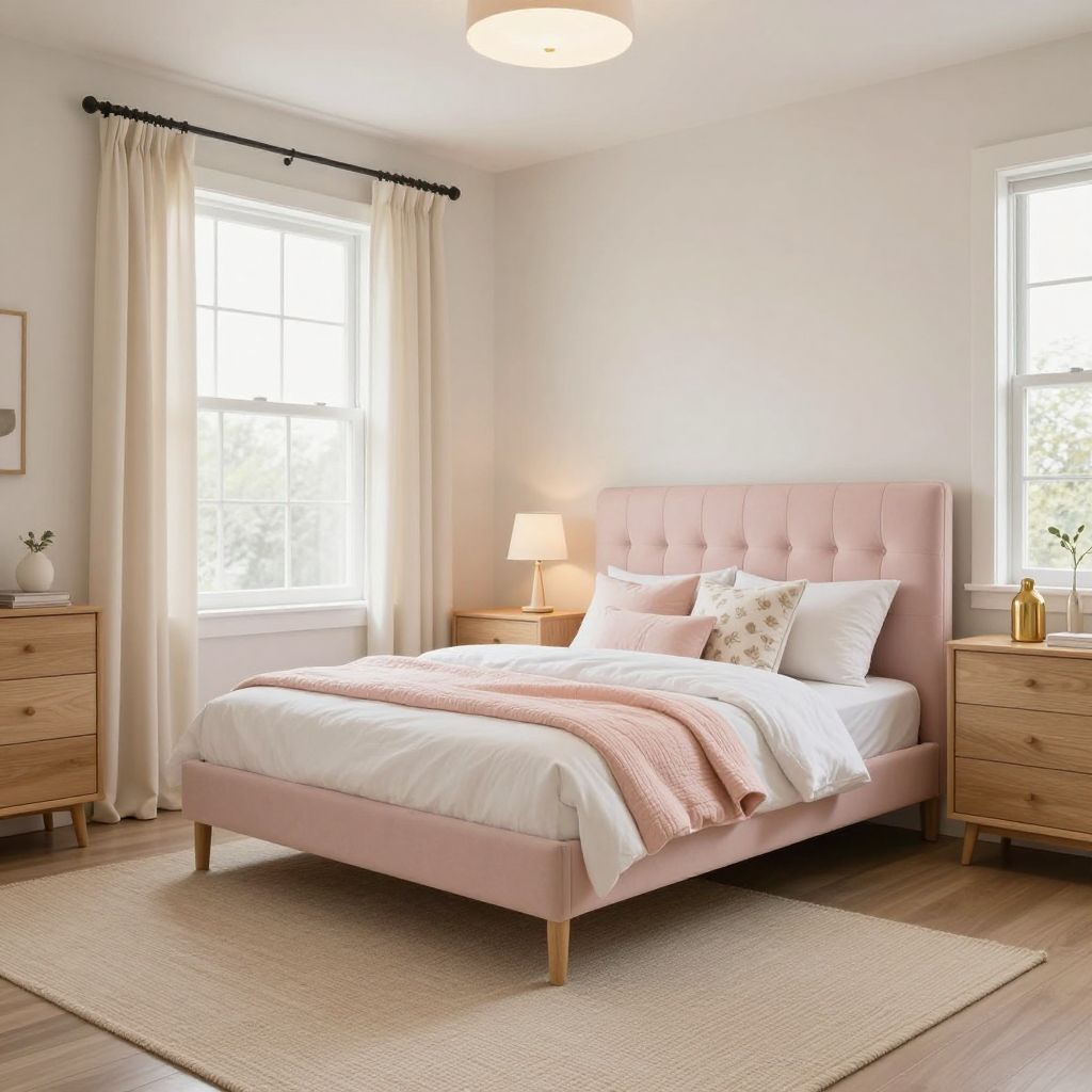Soft blush and white calm tween girl bedroom idea