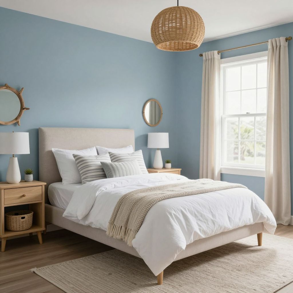 Coastal blue and sandy neutrals tween girl bedroom idea