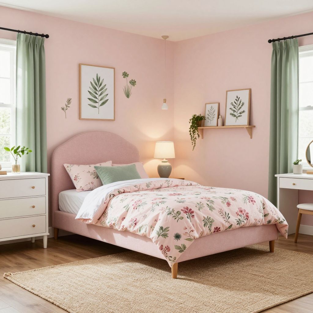 Pink and sage garden room tween girl bedroom idea
