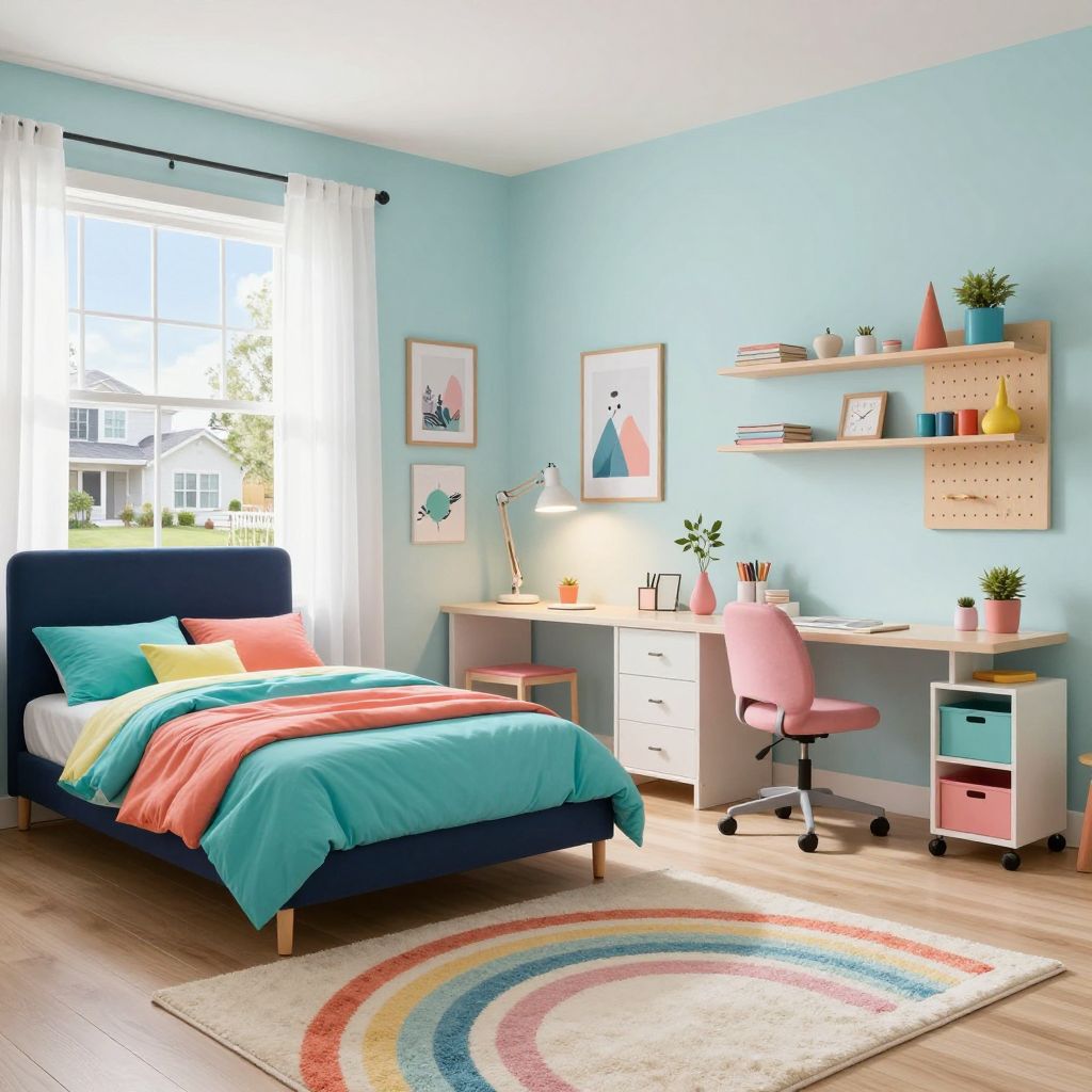 Colorful creative studio tween girl bedroom idea