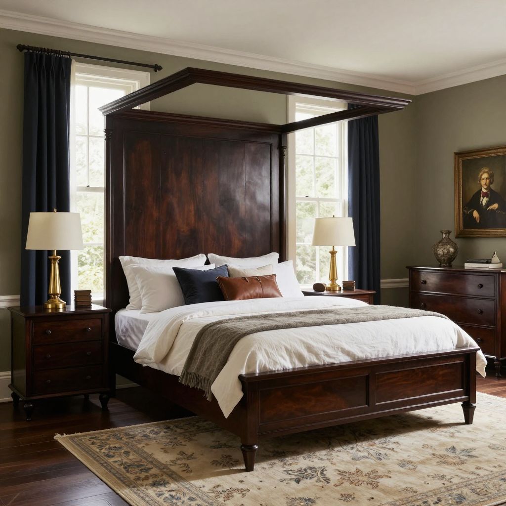 Antique inspired dark wood bedroom